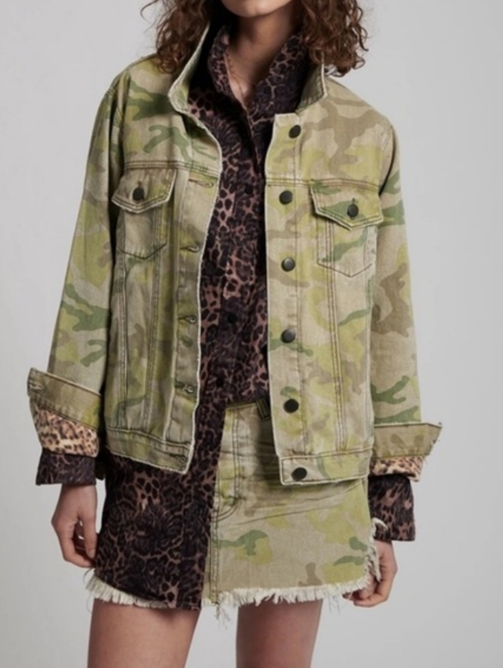 One Teaspoon Animal Print Camo Denim Jacket Bandits Jacket Size XS